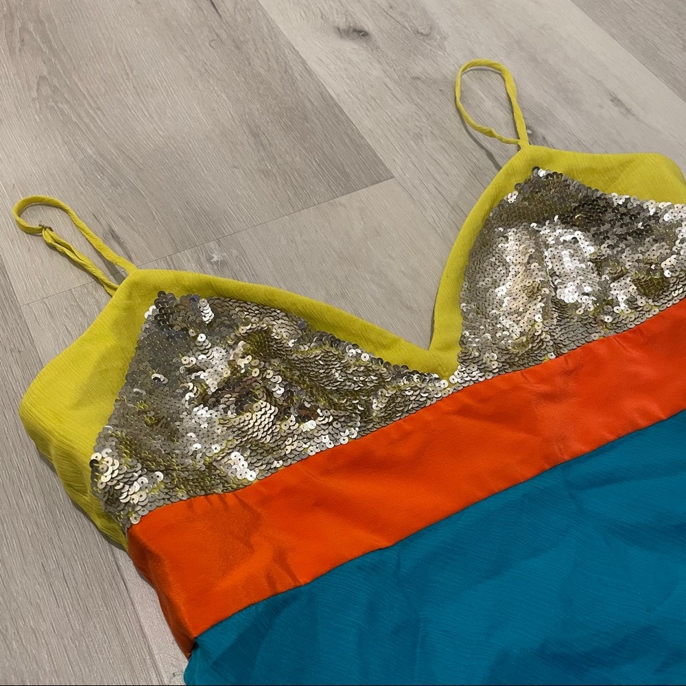 Bcbg Metallic Sequin Bright Color Block Top - image 3